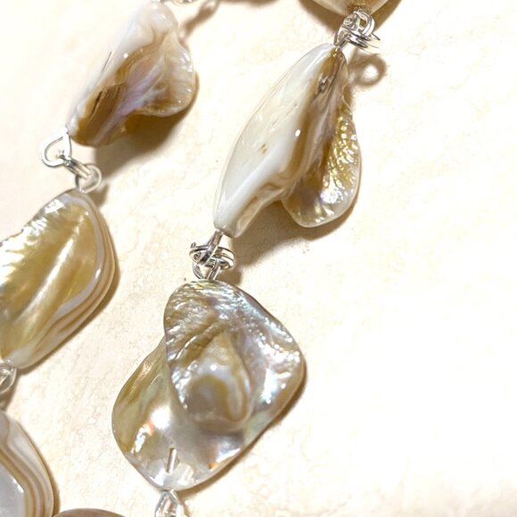 Irregular Mother of Pearl Shell beads + Cat Person Paw Print Pendant Necklace - Picture 9 of 12